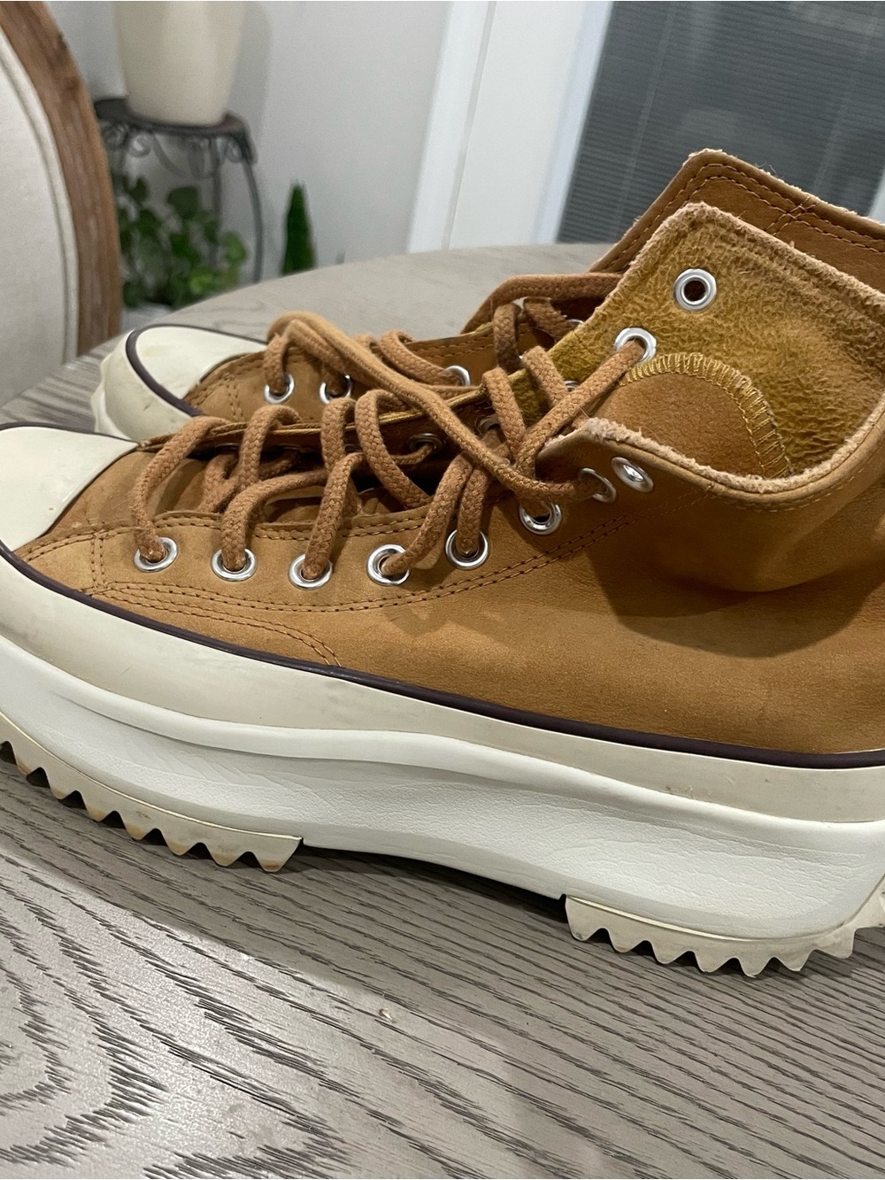 Converse High-Top Platform Sneakers in Tan Brown